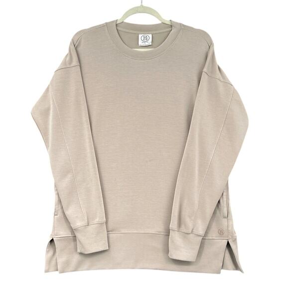 SAGE COLLECTIVE Beige Crew Neck Long Sleeves Side Slits Pockets Sweatshirt Small - Picture 1 of 9